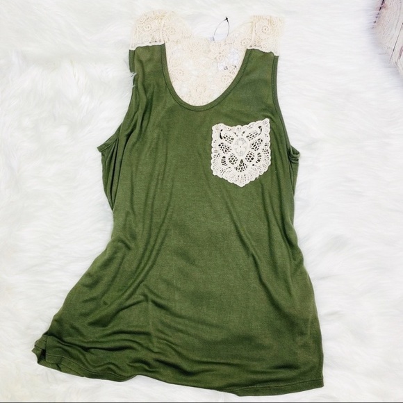 Colosseum Tops - NEW Olive Green Crochet Lace Tank Top